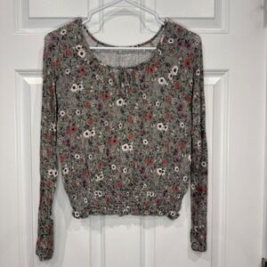 American Eagle Soft & Sexy Floral Smocked Tie Front Top Sage Green Size Small